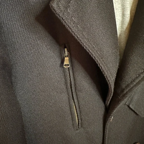 Men's Black Double-Breasted Peacoat w/Skull buttons & sweatshirt lining - Picture 3 of 12